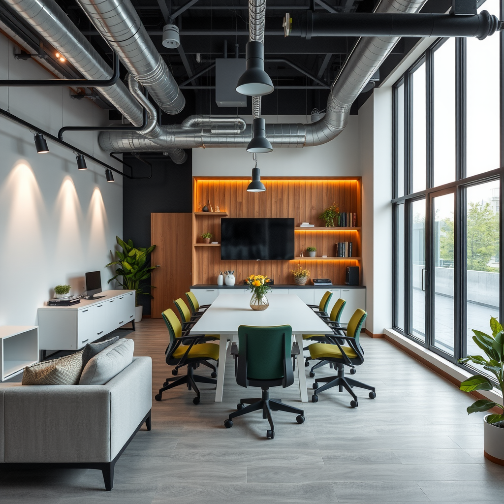 Офис Chainflux Lab в Алматы: современное пространство с промышленным дизайном, расположенное по адресу ул. Сатпаева 102